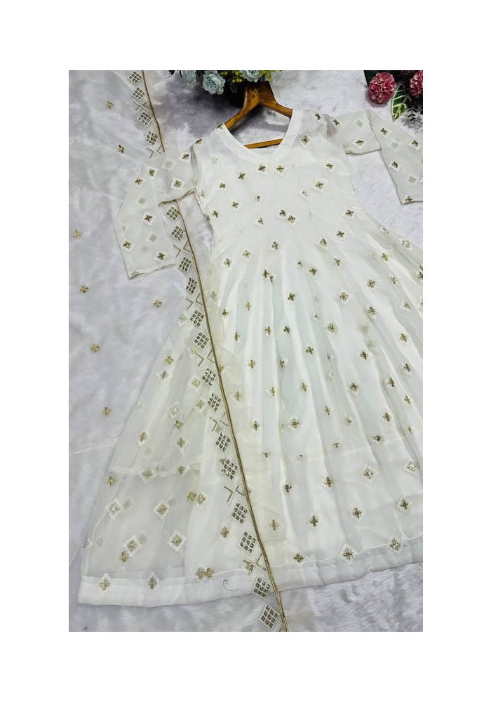 Malishka Export White Anarkali Kurta Pant With Dupatta for Women - Image 3